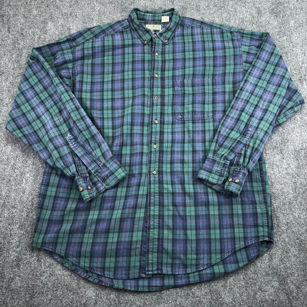 Vintage LL Bean Shirt Mens Large Plaid Button Down Long Sleeve Outdoor USA Made‎